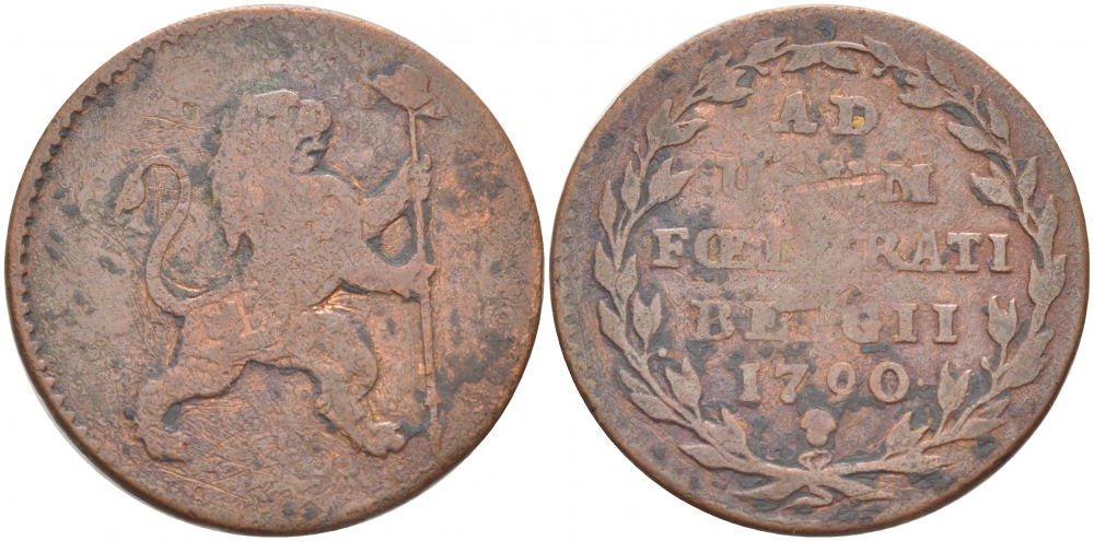 Австрийские Нидерланды 2 лиарда 1790 KM 45 медь 4127-244