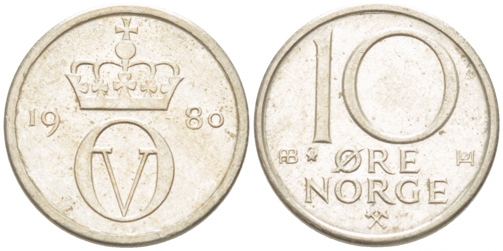 НОРВЕГИЯ 10 ЭРЕ 1980 КМ 416 медно-никель 3955-249