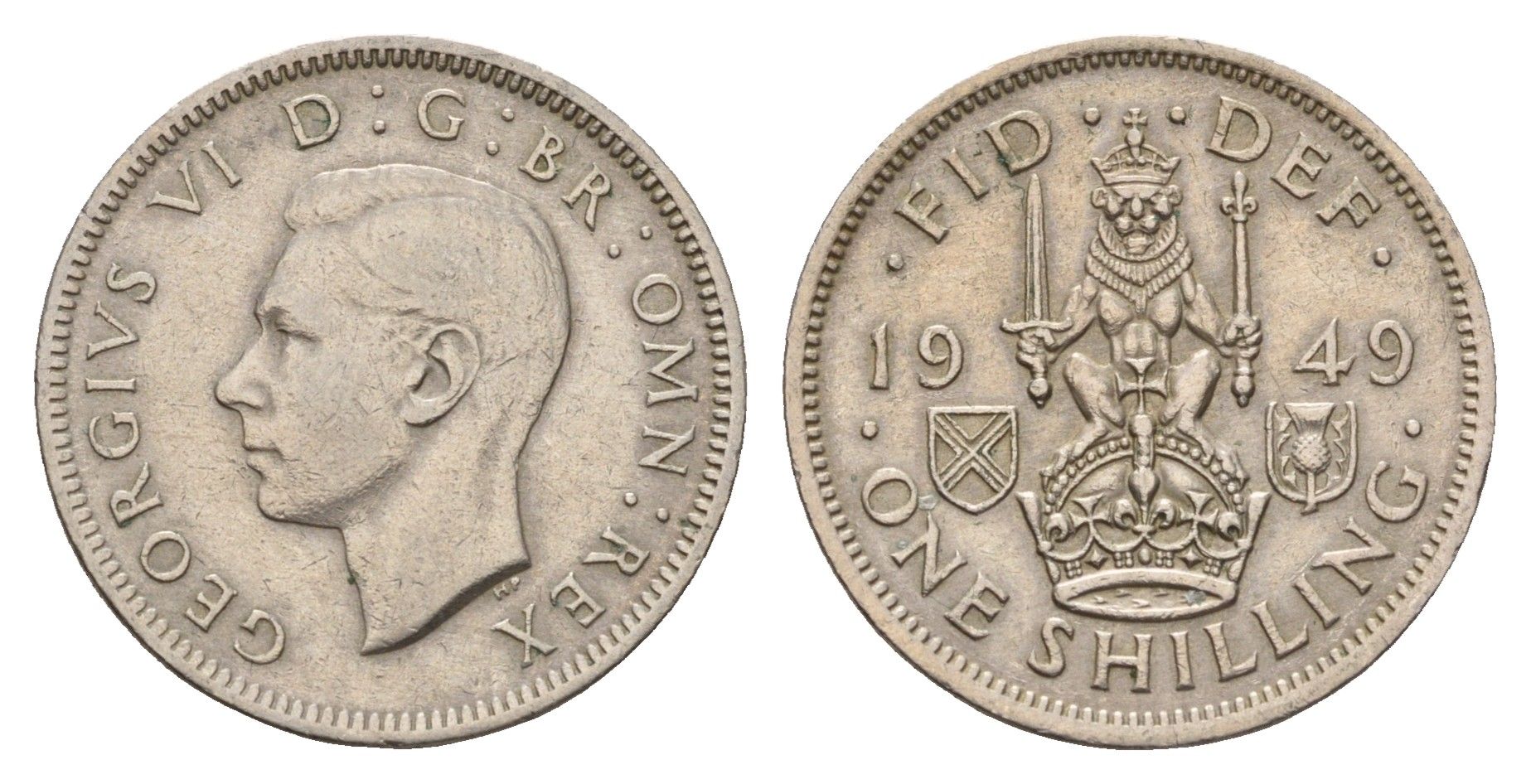 Великобритания 1 шиллинг 1949 Георг VI (1936-1952), Шотландский герб KM 877, Spink 4109 медно-никель 3996-842