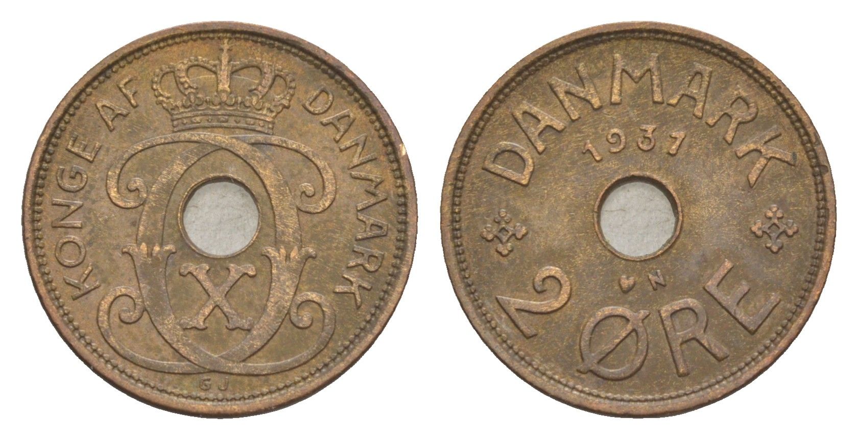 Дания 2 эре 1931 N, Кристиан X (1912-1947) KM 827 бронза 4639-754