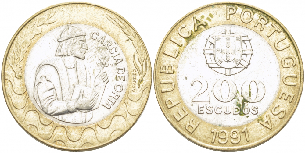 Португалия 200 эскудо 1991 Гарсия Де Орта (1501-1568) KM 655 биметалл 4403-1036