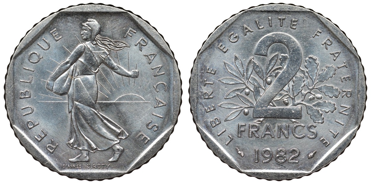 Франция 2 франка 1982 сеятель KM 942.1, Le Franc 272.6 никель 4123-434
