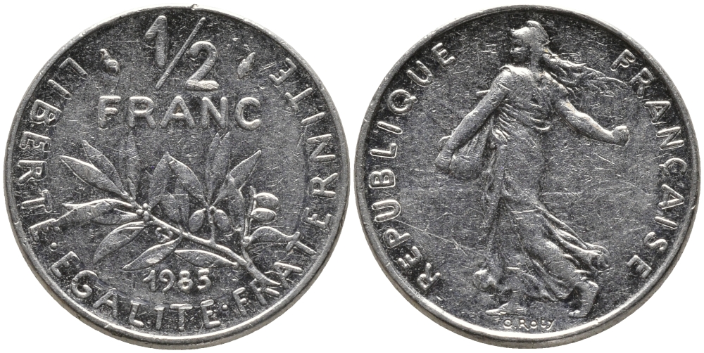 Франция 1/2 франка 1985 сеятель KM 931.1 никель 99-1138