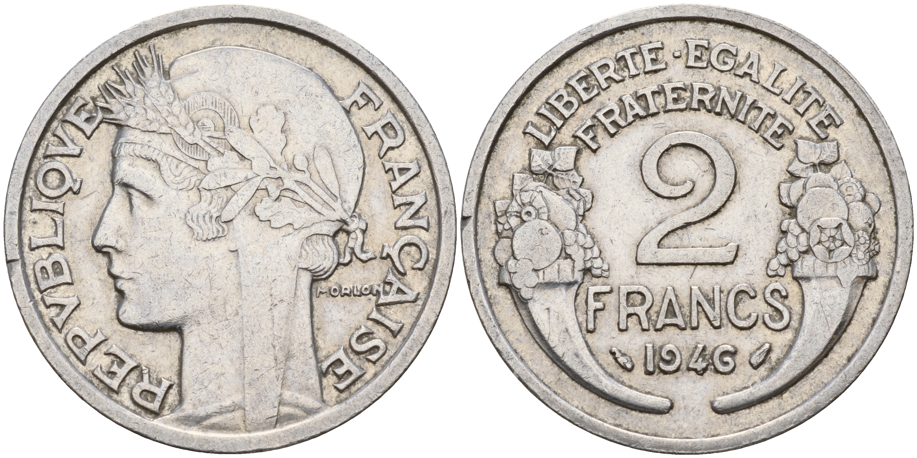 Франция 2 франка 1946  KM 886а.1 алюминий    4601-917
