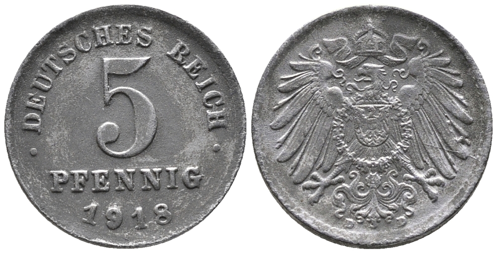 ГЕРМАНИЯ 5 ПФЕННИГОВ 1918 D KM 19, J. 297 железо 39-254