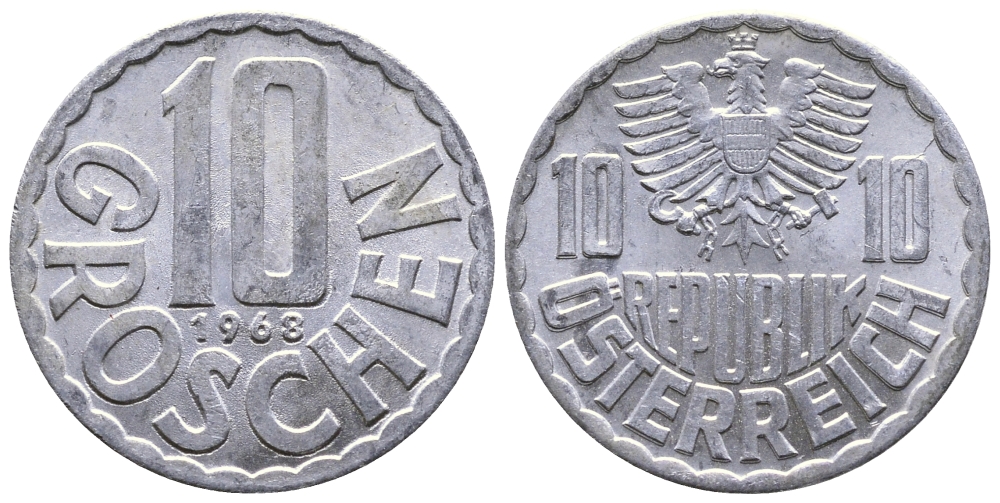 Австрия 10 грошей 1968 KM 2878 алюминий 53-834