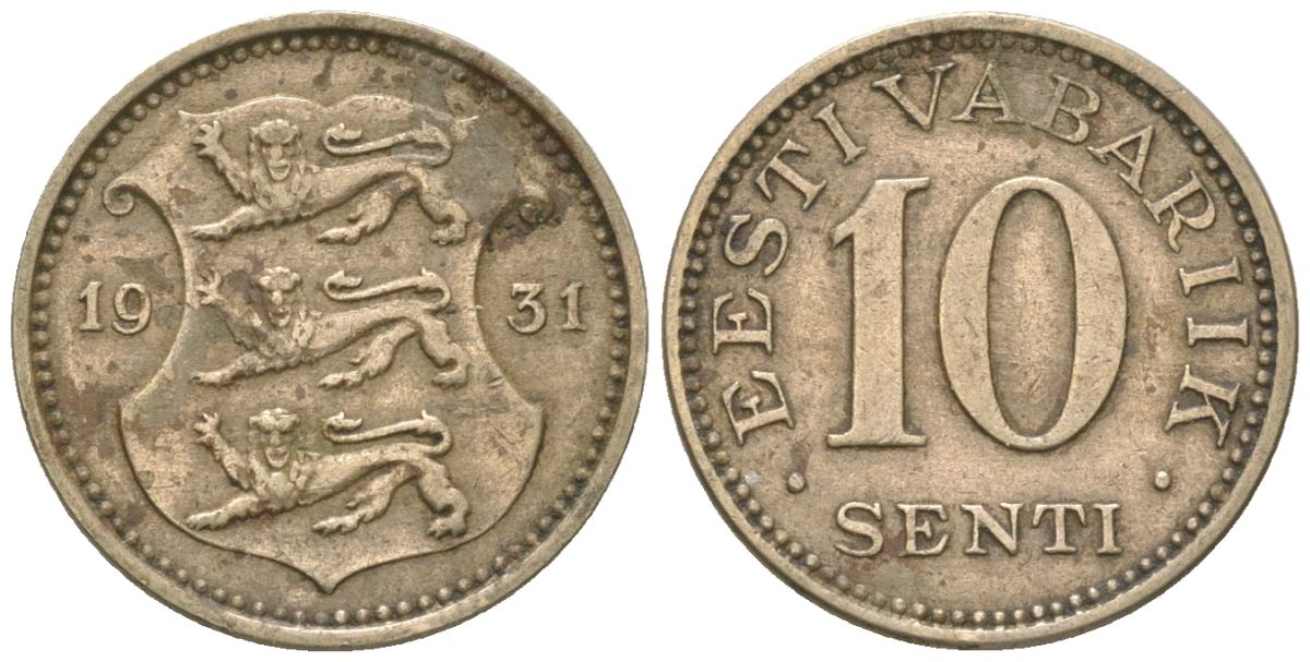 Эстония 10 центов 1931 Республика (1918-1941) KM 12 никель бронза 4615-1132