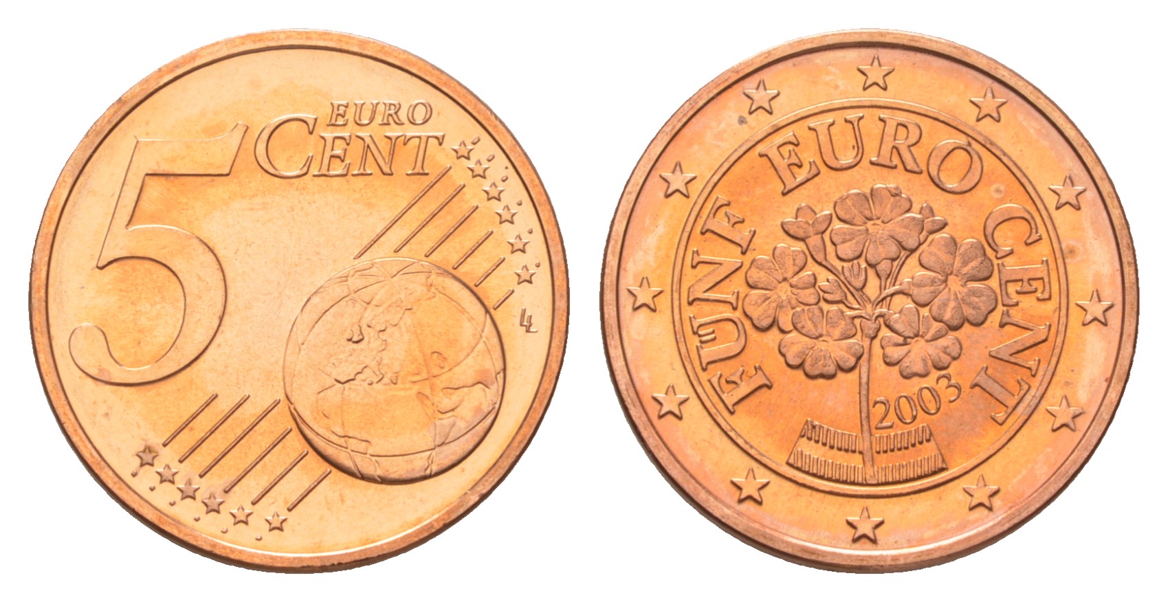 Австрия 5 евроцентов 2003 из ролла KM 3084 сталь плакированная медью  UNC  M64-14