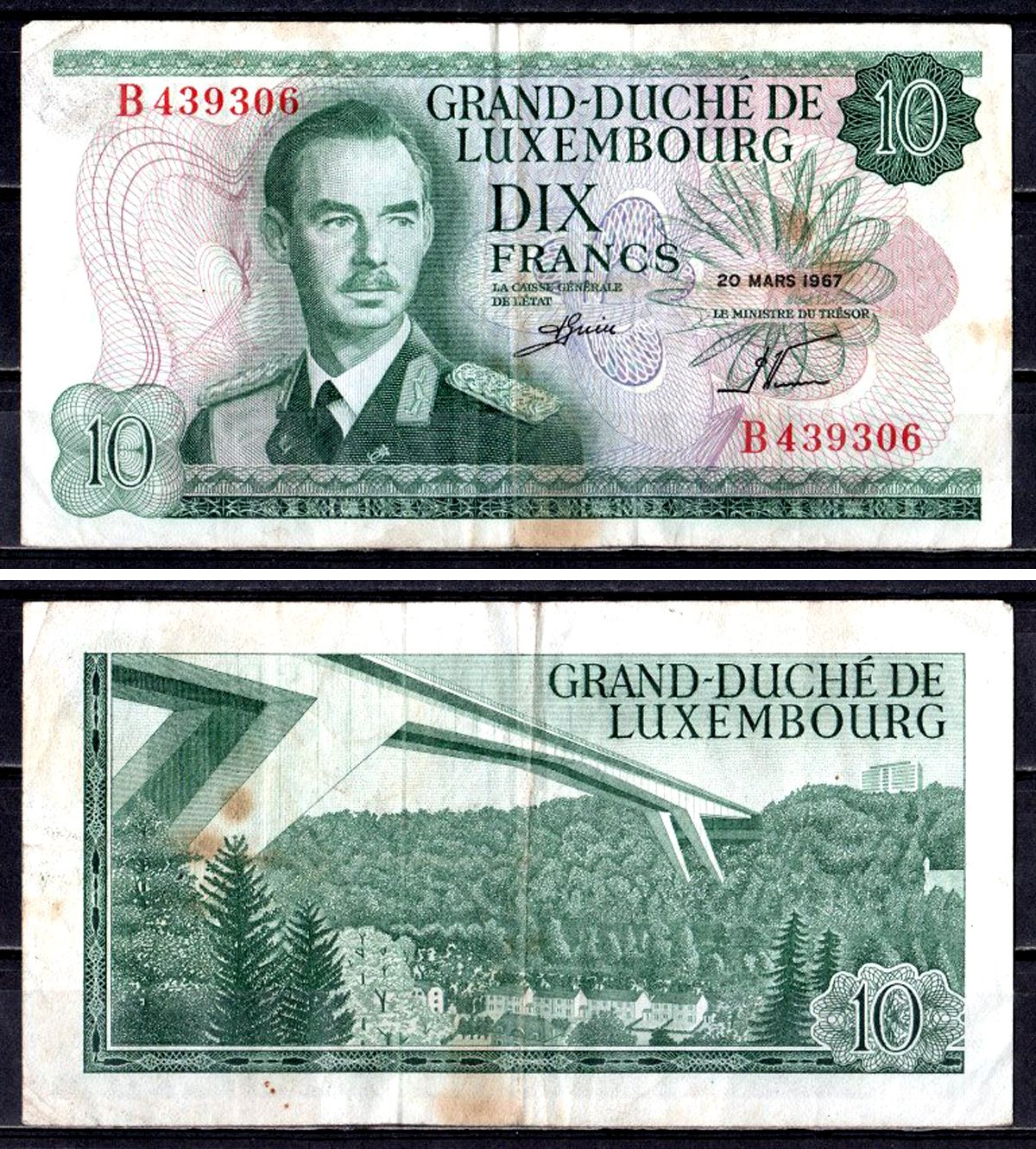 Люксембург 10 франков 1967 Pick 53 a бумага 6312-48-1-1
