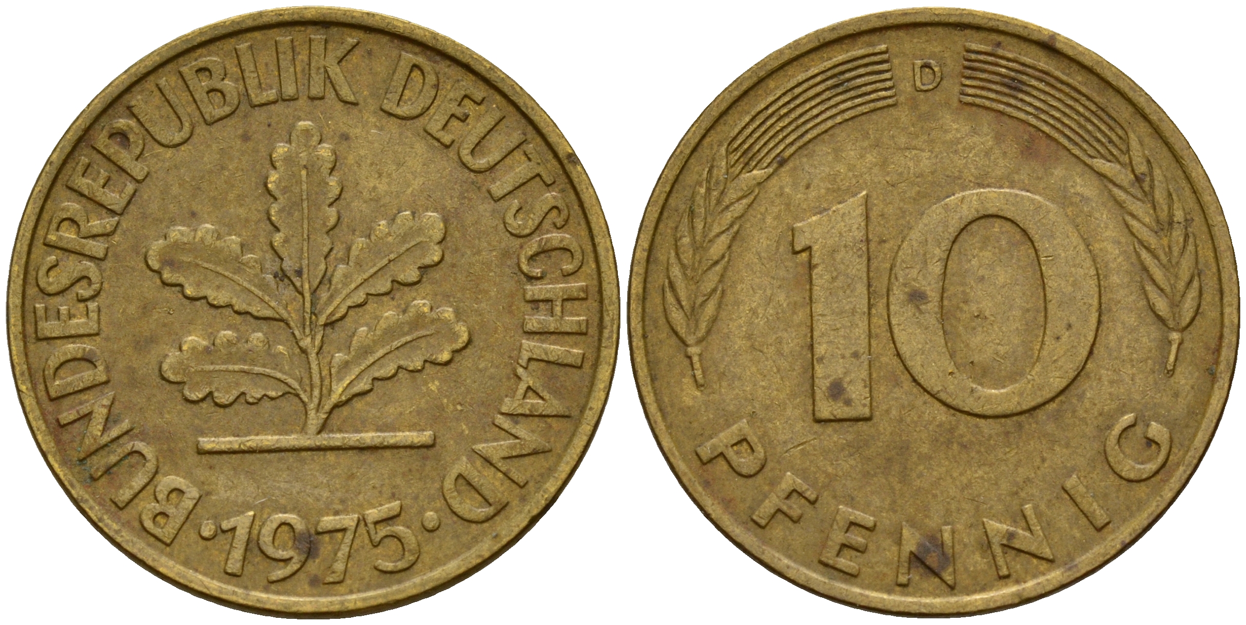 ФРГ 10 пфеннигов 1975 D J. 383, KM 108 сталь плакированная латунью    4603-424