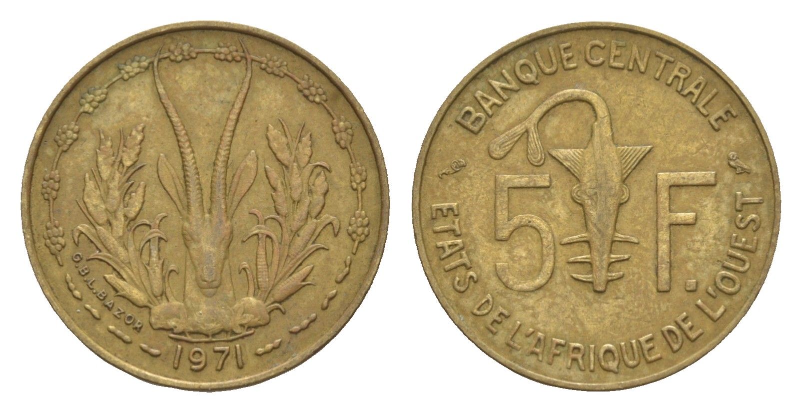 Западная Африка (BCEAO) 5 франков 1971 KM 2a медь алюминий никель 4655-767