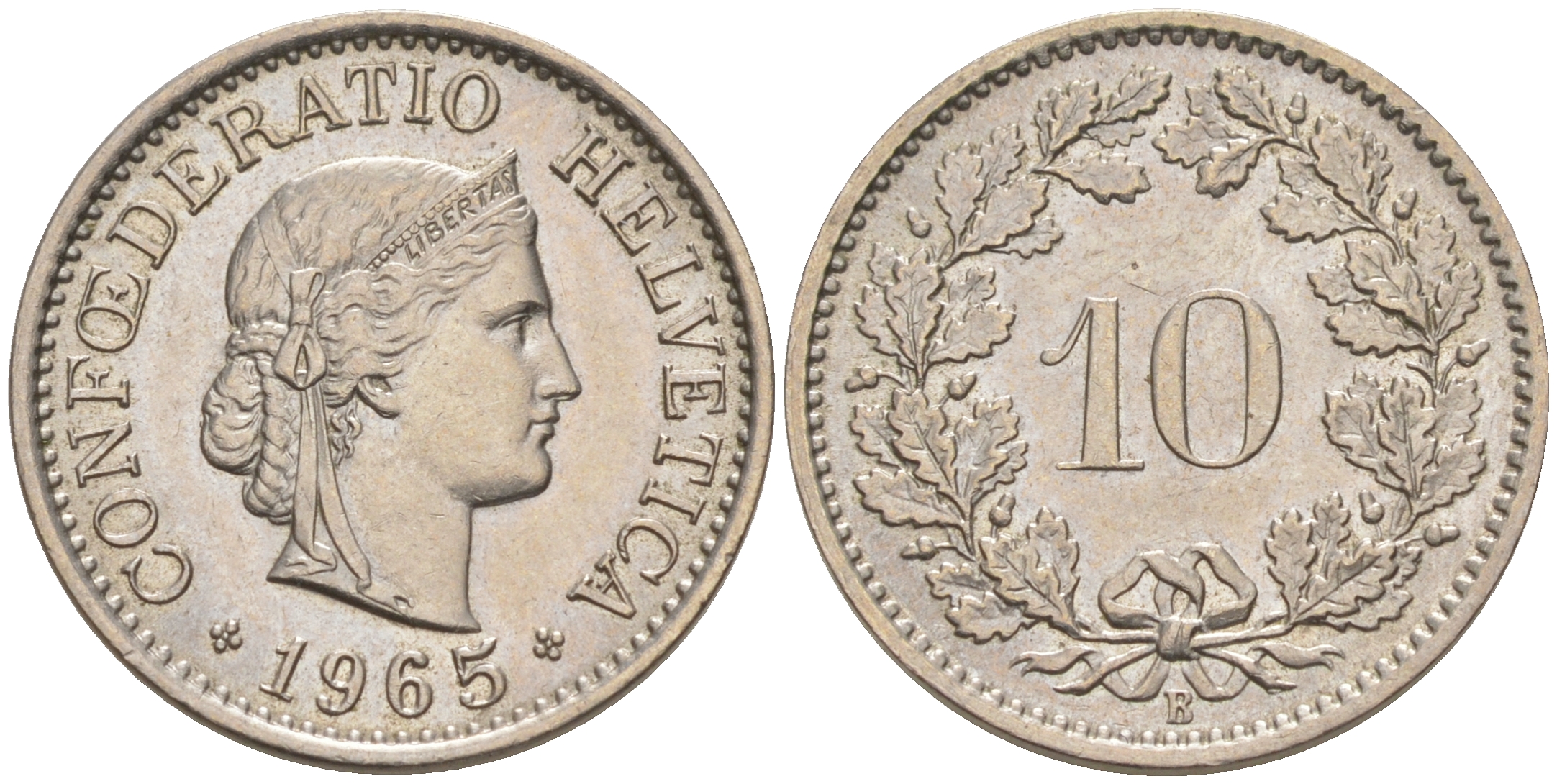 Швейцария 10 раппенов 1965 В KM 27 медно-никель 188-735