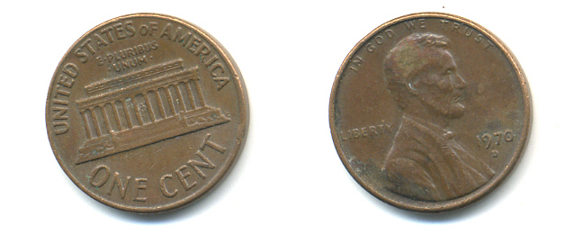 США 1 ЦЕНТ 1970 D, ЛИНКОЛЬН KM 201 медь цинк 86-211