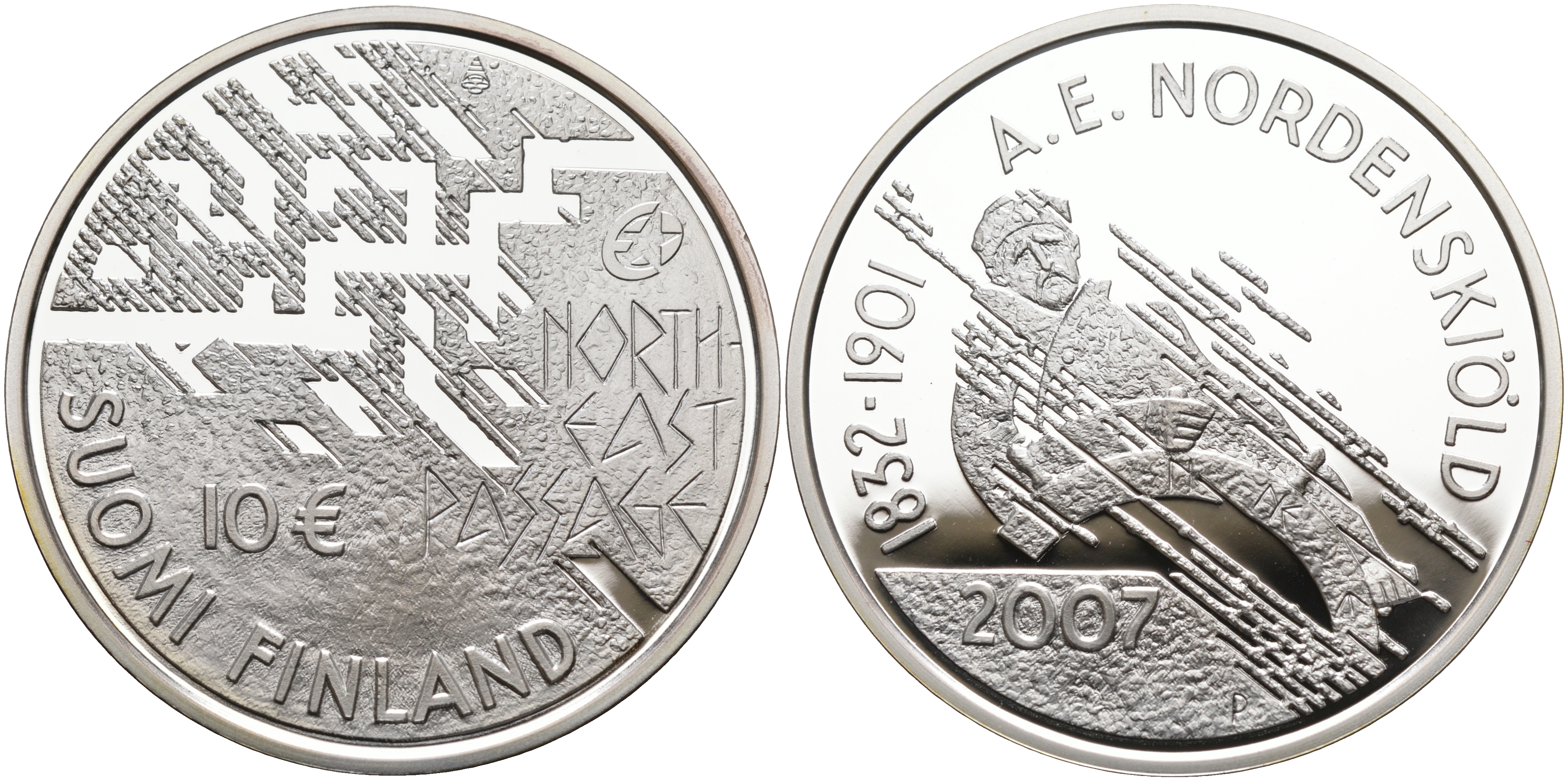 Финляндия 10 евро 2007 175 лет со дня рождения Нильс Адольфа Эрика Норденшёльда, первопроходец Северно-Восточного морского пути KM 134 серебро  PROOF  11-164-23