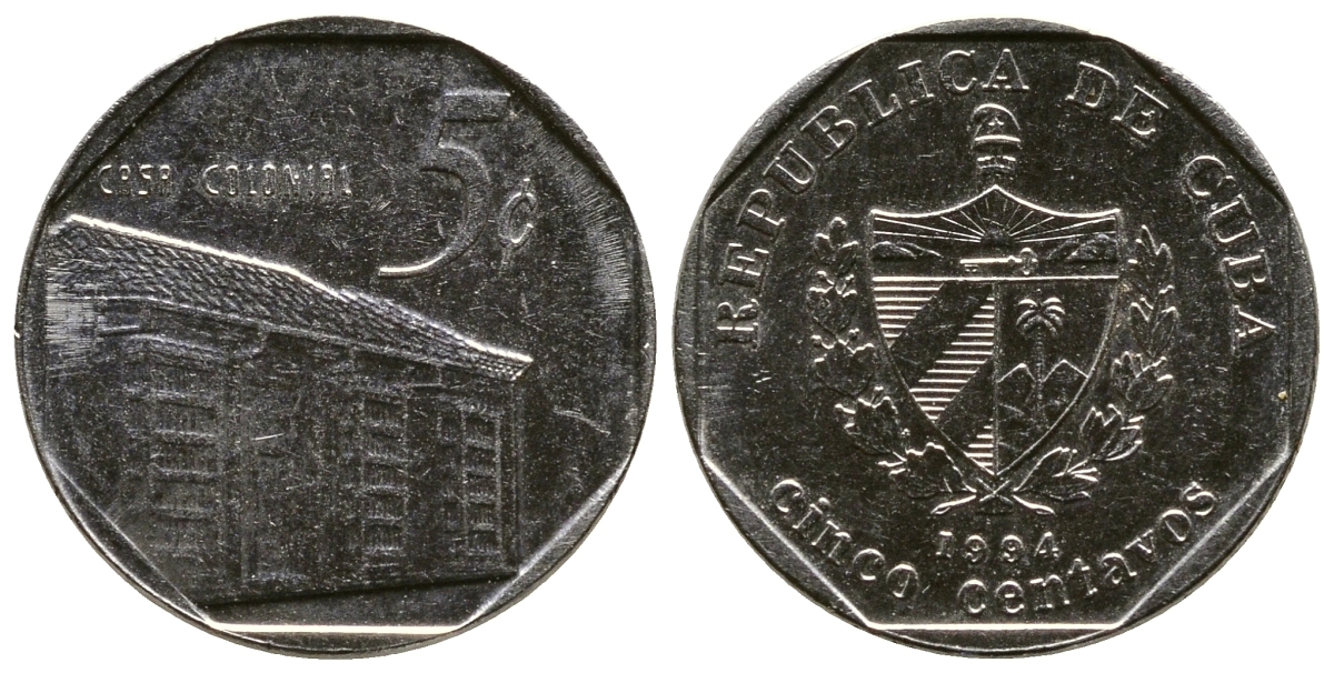 Куба 5 сентаво 1994 Casa Colonial KM 575.1 сталь плакированная никелем 4384-125