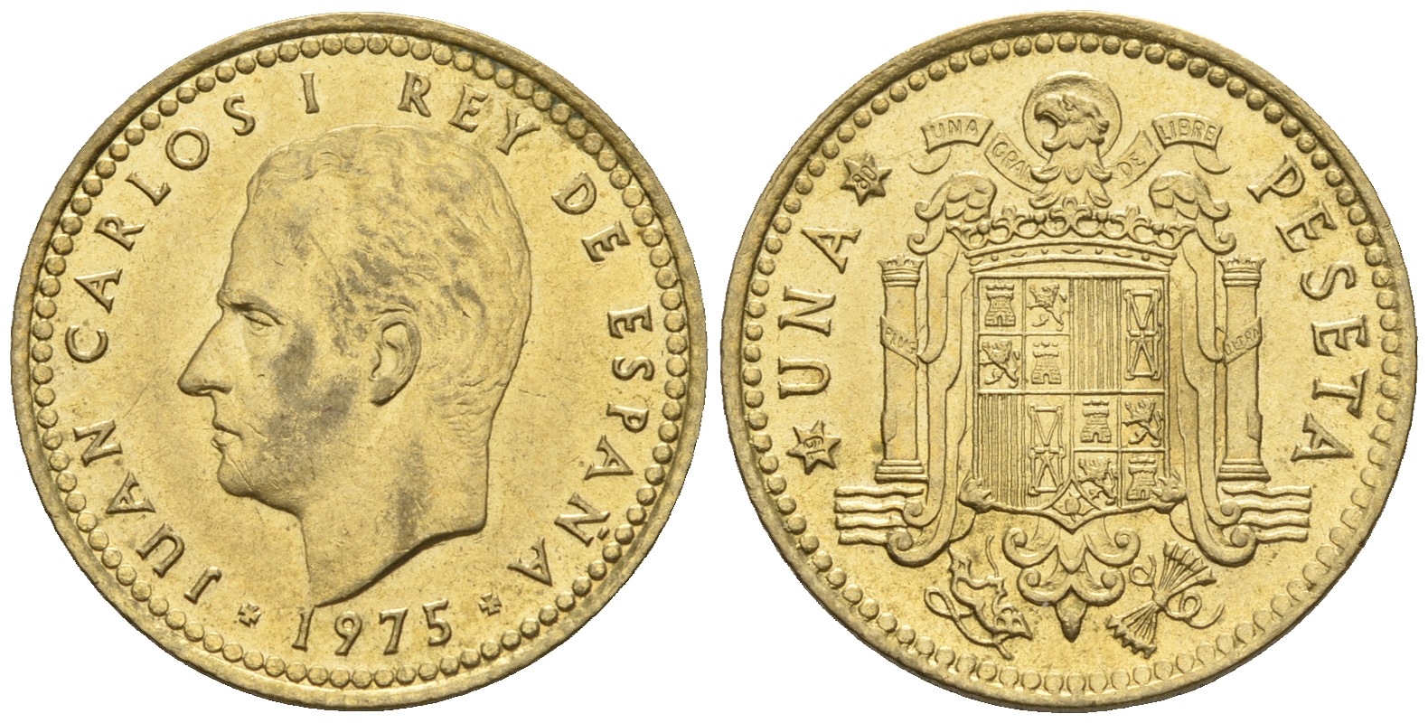 Испания 1 песета 1975 (80) Хуан Карлос I (1975-2014) KM 806 алюминиевая бронза 54-1027