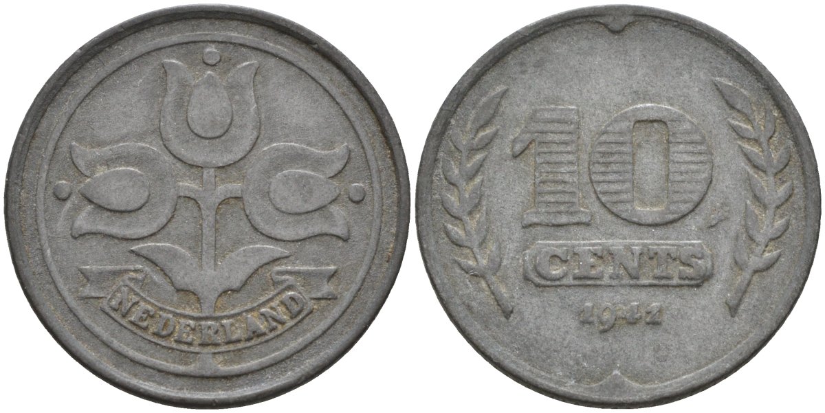 Нидерланды  10 центов 1941 KM 173 цинк 4132-321