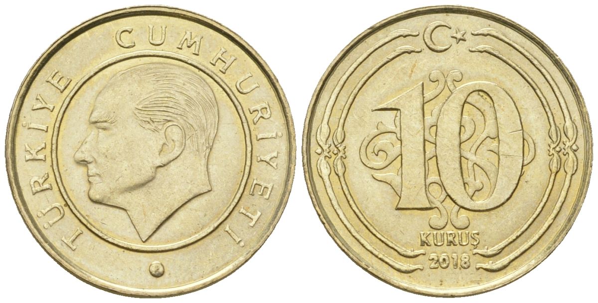 Турция 10 курушей 2018 KM 1241 медь цинк никель 4608-541