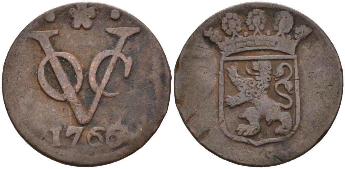 Нидерландская Восточная Индия, Голландия (Holland) 1 дуит 1766 KM 70 медь 4575-827