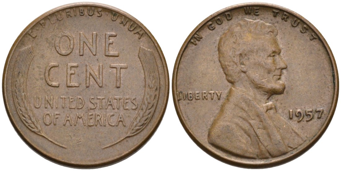 США 1 цент 1957 Линкольн KM А132 медь цинк 4564-264