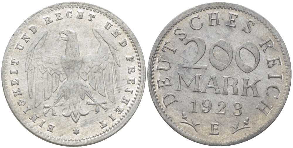 ГЕРМАНИЯ 200 МАРОК 1923 E KM 35, J. 304, Weege 22 алюминий 261-833