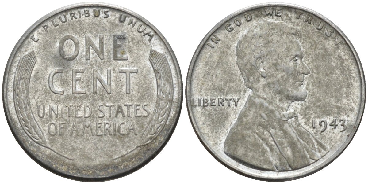 США 1 цент 1943 Авраам Линкольн KM 132 a сталь плакированная цинком 4115-758