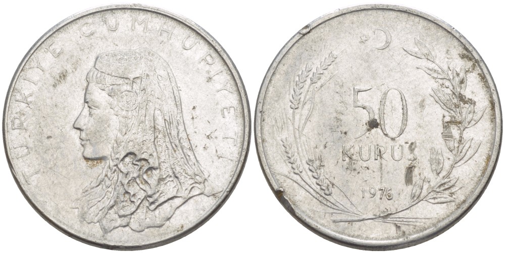 Турция 50 курушей 1976 Анатолийская невеста KM 899 нержавеющая сталь 4178-1132