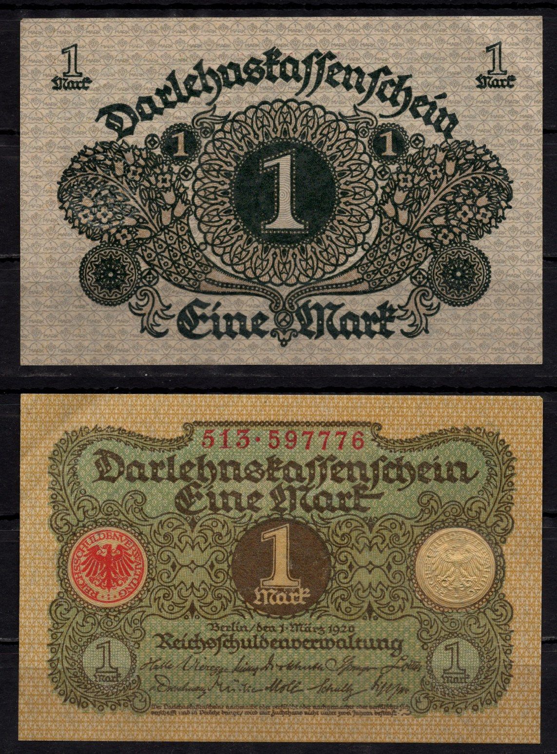 Германия 1 марка 1920 Pick 58 бумага 7198-27-1-1