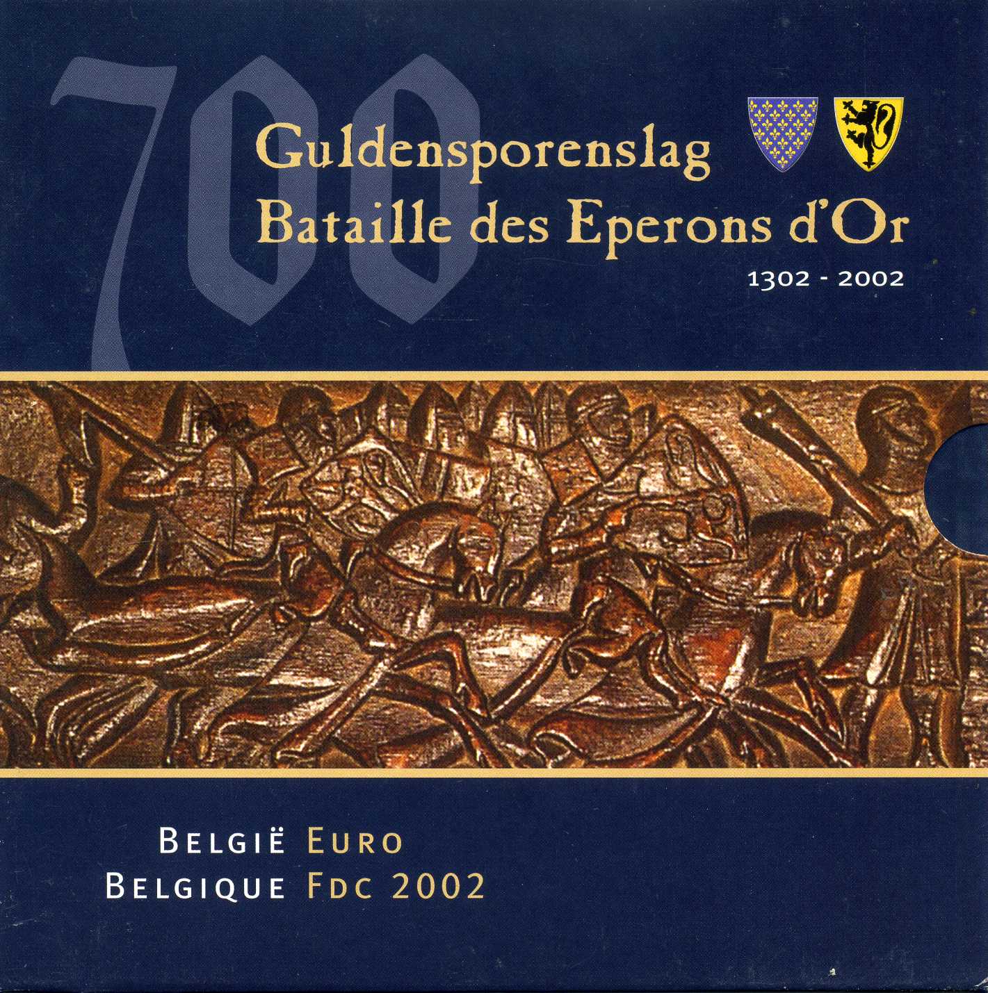 Бельгия евронабор из 8 монет + жетон 2002 700 лет битве при Куртре, в оригинальном буклете UNC 2-5-1-25