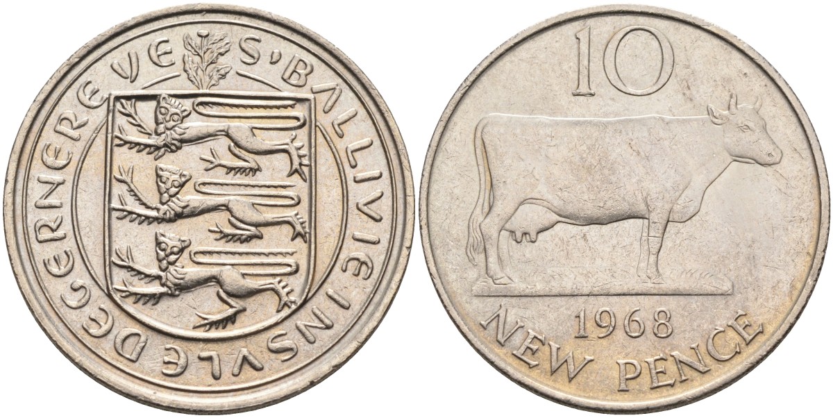 Гернси 10 пенсов 1968 Гернсийская корова KM 24 медно-никель 4583-321