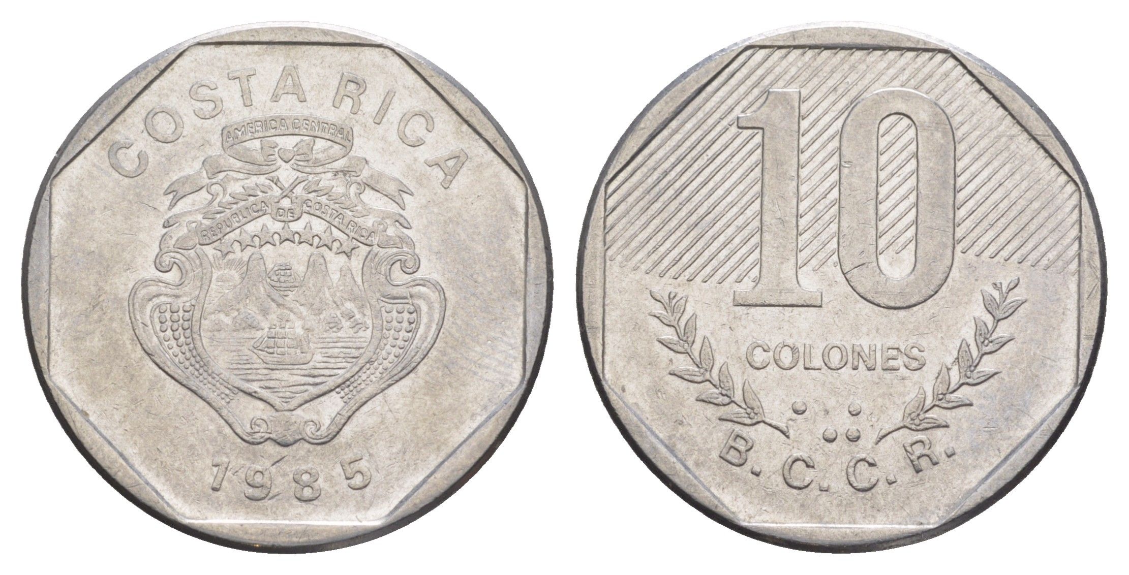 Коста-Рика 10 колонов 1985 KM 215.2 нержавеющая сталь 4646-247