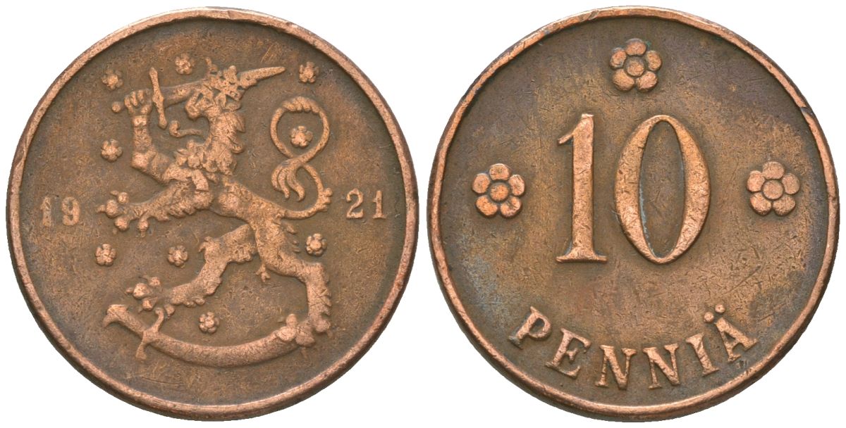 Финляндия 10 пенни 1921 KM 24 медь 4591-945
