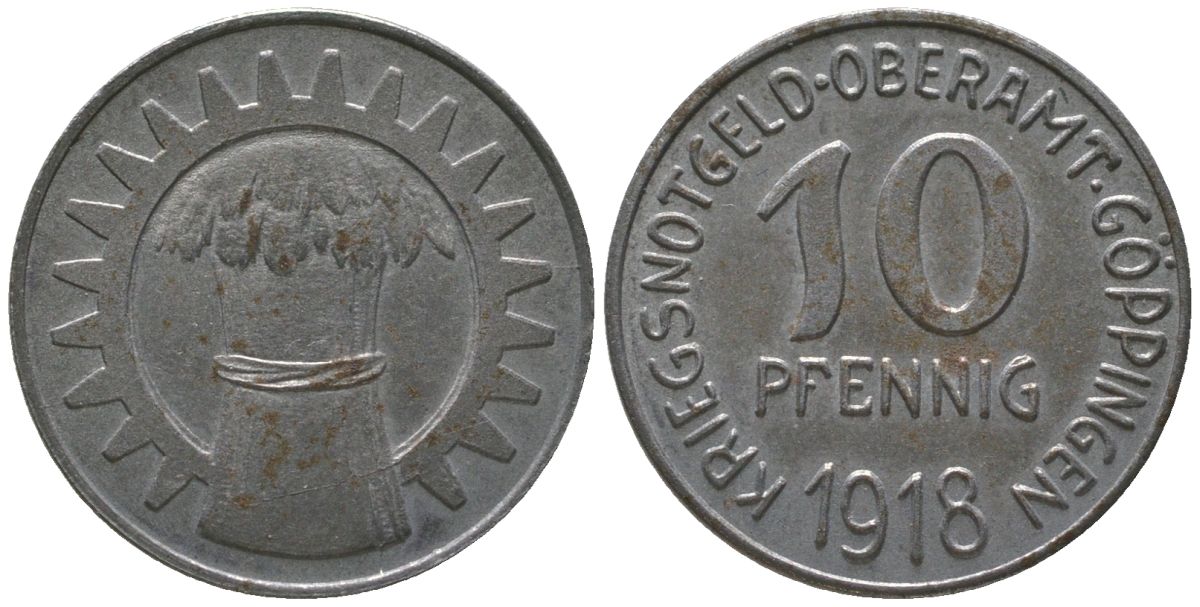 Геппинген (Вюртемберг) 10 пфеннигов 1918 Funck 163.2A, Men05 9198.4, Men18 11532.4 железо 4597-254