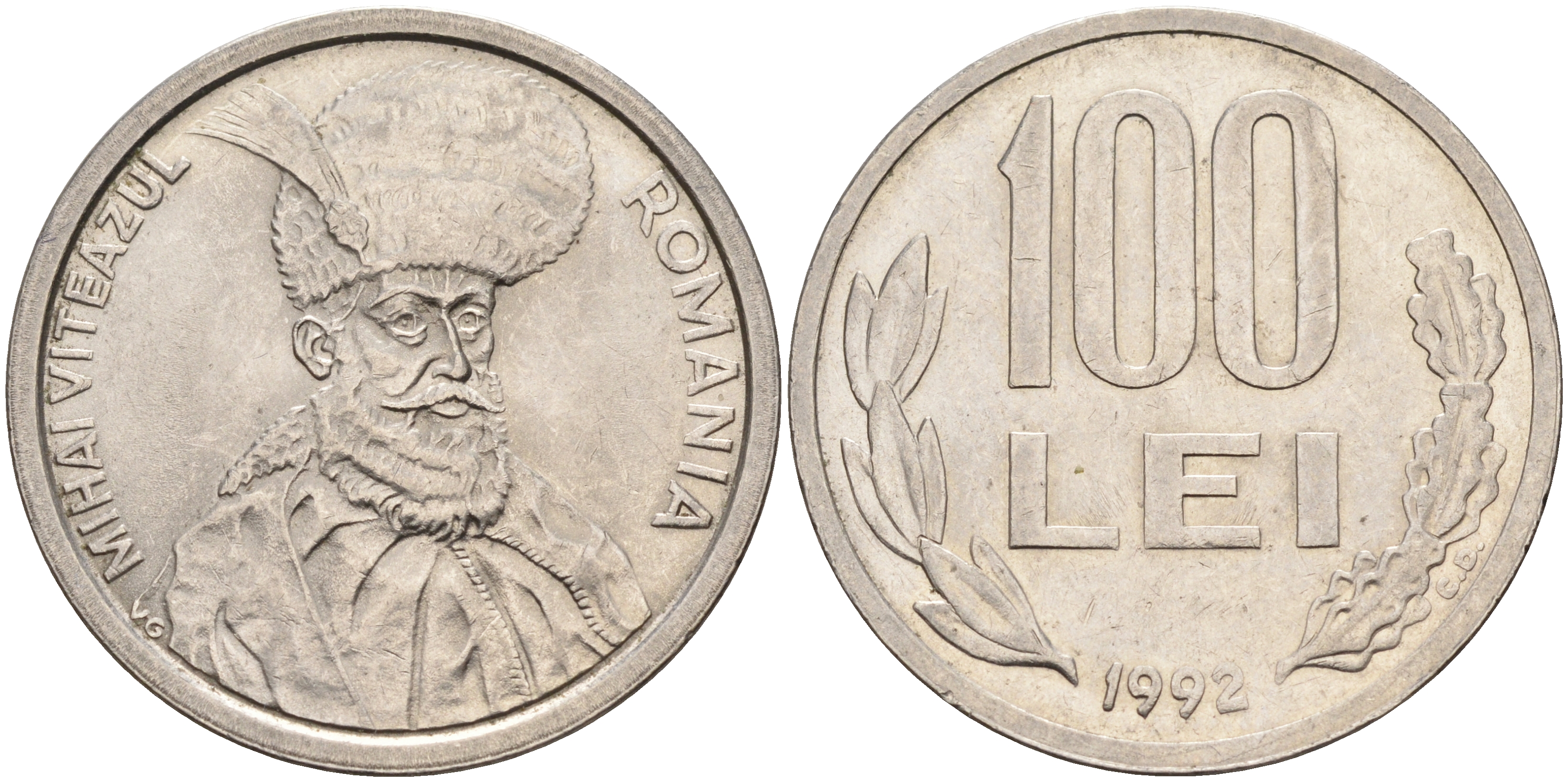 Румыния 100 леев 1992 Михай Храбрый (1558-1601) KM 111 сталь плакированная никелем 4590-1111