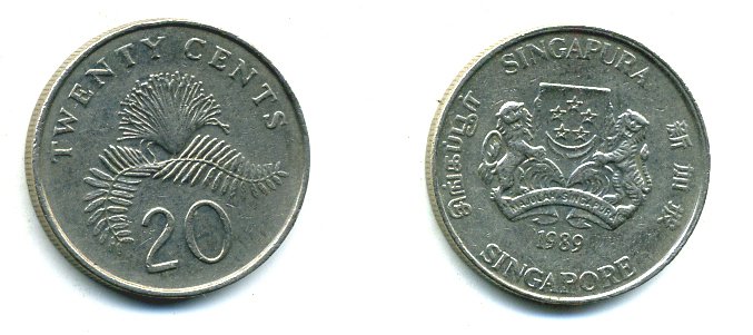 Сингапур 20 центов 1989 KM 52 медно-никель 35-453