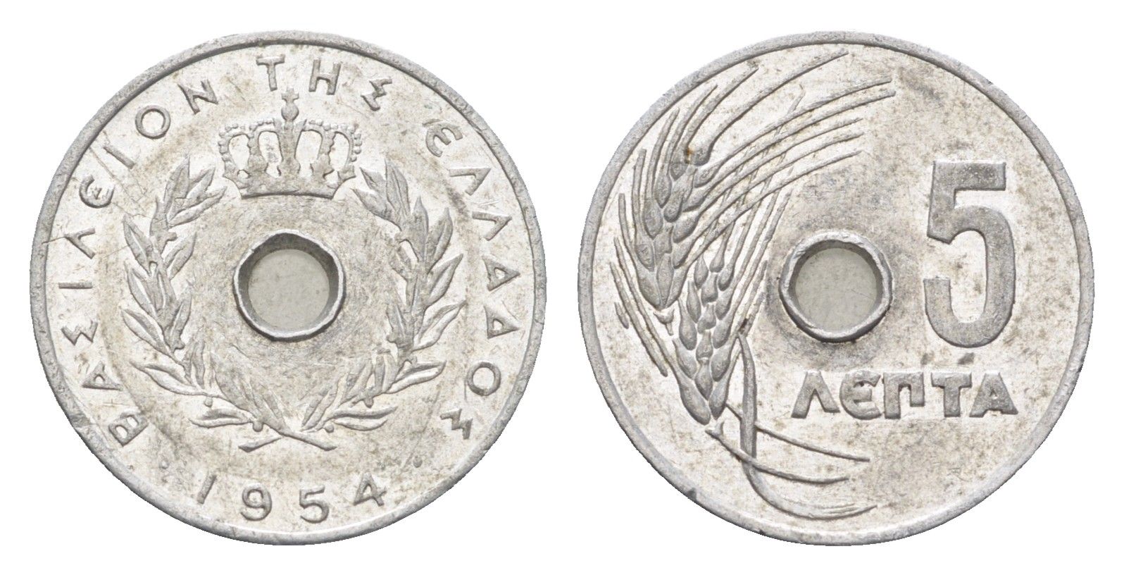 Греция 5 лепт 1954 Павел I (1947-1964), колосья KM 77 алюминий 4659-837