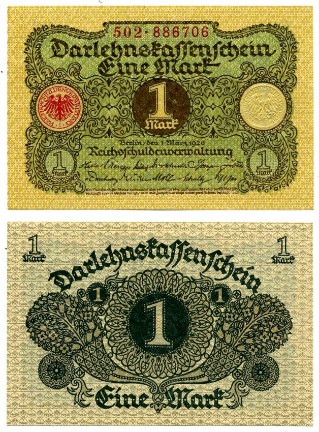 Германия 1 марка 1920 1 марта 1920, Берлин, серия 502 № 88670+ Pick 58, Розенберг 64 бумага UNC (пресс) 8616-44-2