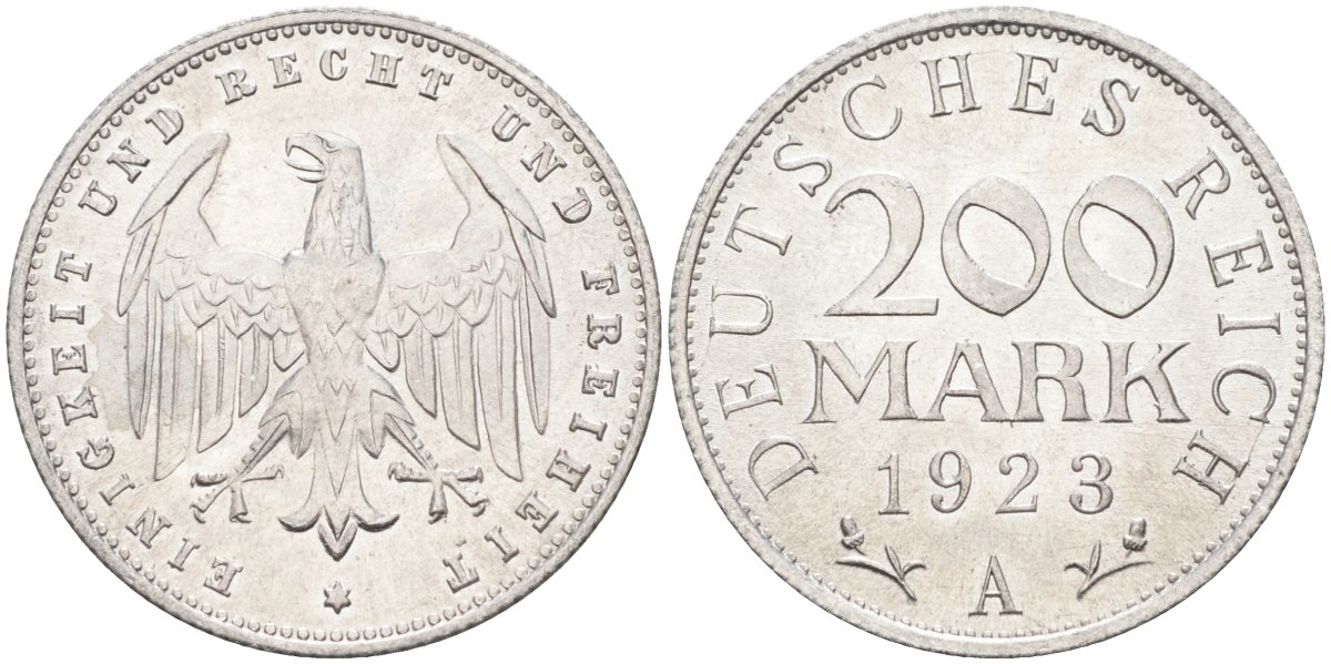 Германия 200 марок 1923 A KM 35, J. 304, Weege 22 алюминий UNC 4586-253