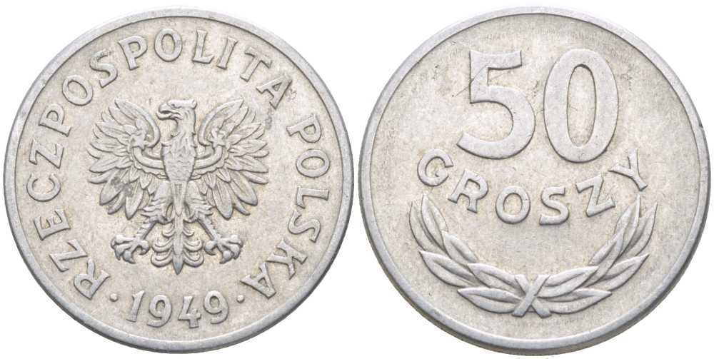 Польша 50 грошей 1949 KM 44а, Parchimowicz 209b алюминий 5010-1221