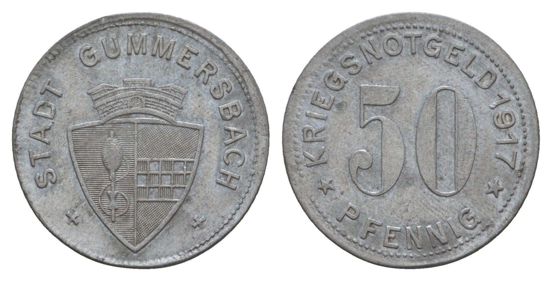 Гуммерсбах 50 пфеннигов 1917 Funck 180.1, Men18 12471.1 цинк 4657-1117