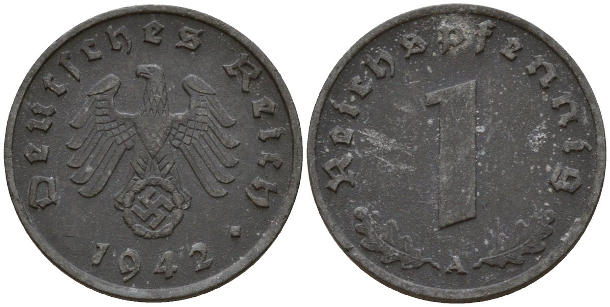 Германия 1 рейхспфенниг 1942 A KM 97, J. 369 цинк 192-965