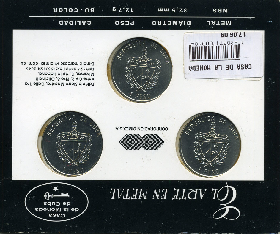 Куба набор из 3 монет по 1 песо 2001 серия флора Кубы, эмаль KM 831-833 UNC 00-00