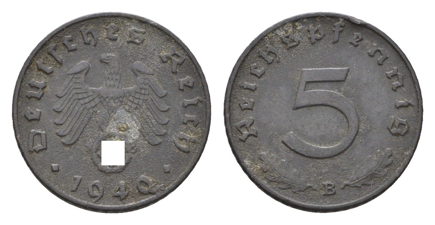 Германия 5 рейхспфеннигов 1940 B KM 100, J.370 цинк 4697-744