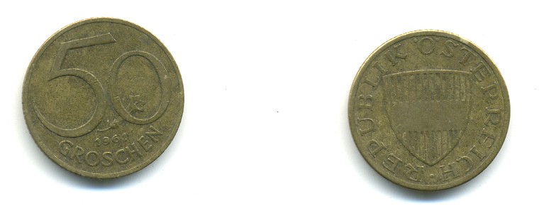 АВСТРИЯ 50 ГРОШЕЙ 1961 KM 2885 алюминиевая бронза 4364-723