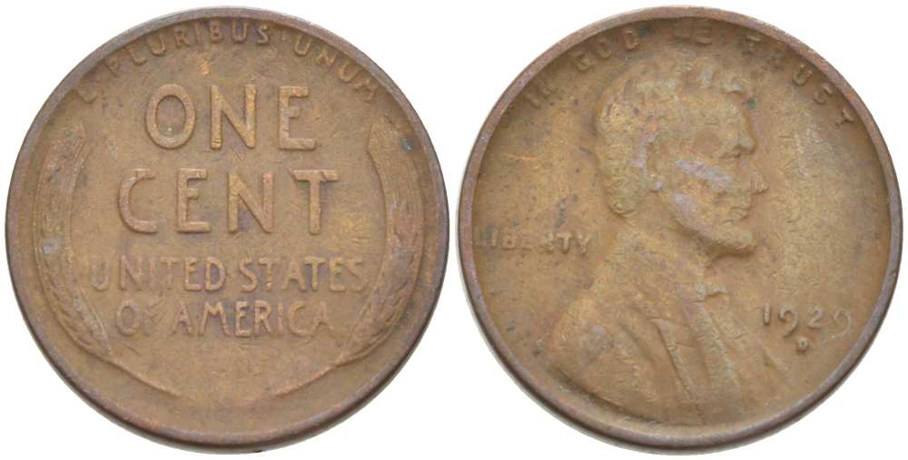 США 1 ЦЕНТ 1929 D, ЛИНКОЛЬН KM 132 бронза 218-759
