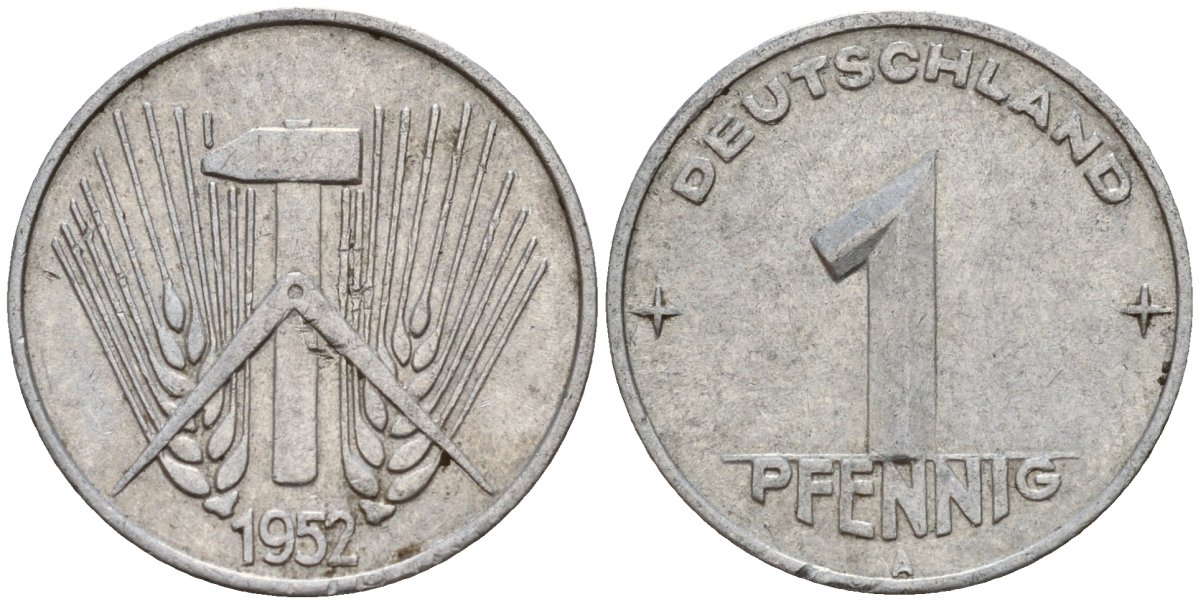 ГДР 1 пфенниг 1952 A KM 5 алюминий 201-313