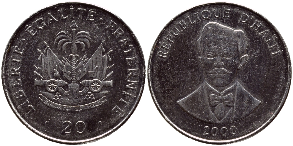 Гаити 20 сантимов 2000 Шарлемань Перальт KM 152а сталь плакированная никелем UNC 83-1733