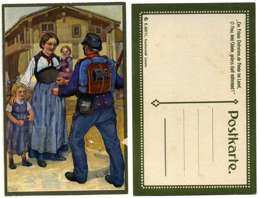 ШВЕЙЦАРИЯ ОТКРЫТКА ND I-АЯ МИРОВАЯ ВОЙНА, ВОЗВРАЩЕНИЕ СОЛДАТА В СЕМЬЮ, ЛЮЦЕРН бумага 2193-29