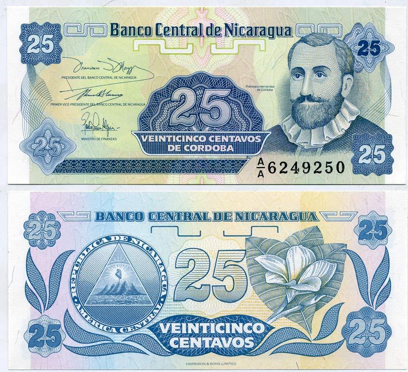 Никарагуа 25 сентаво 1991 Франсиско Эрнандес де Кордоба Pick 170 a бумага UNC (пресс) 7523-9-1-1