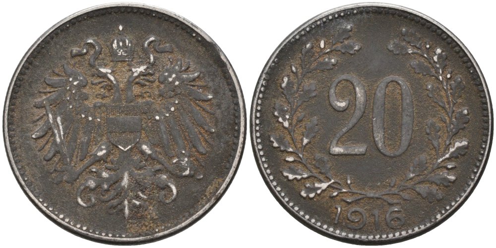 Австрия 20 геллеров 1916 KM 2826 железо 4575-411